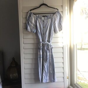 Cottagecore French Striped Cold Shoulder Dress